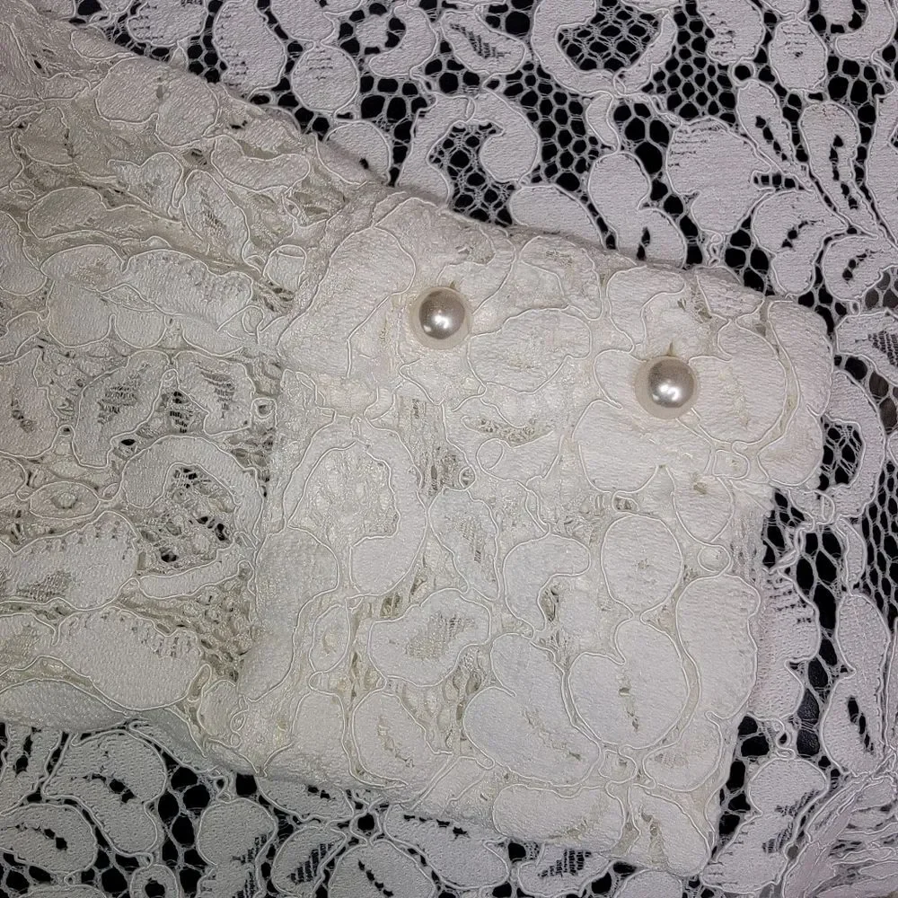 Zara White Lace Deep V Back Peplum Blouse Top Size XS
